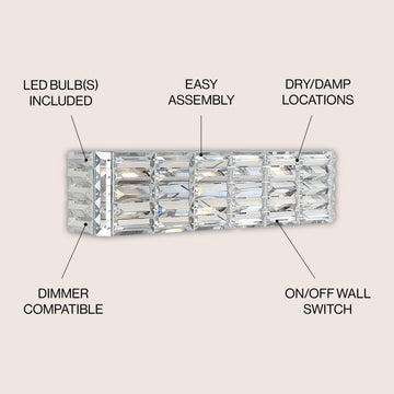 Evelyn Crystal Rectangle Iron/Crystal Glam Modern LED Vanity Light